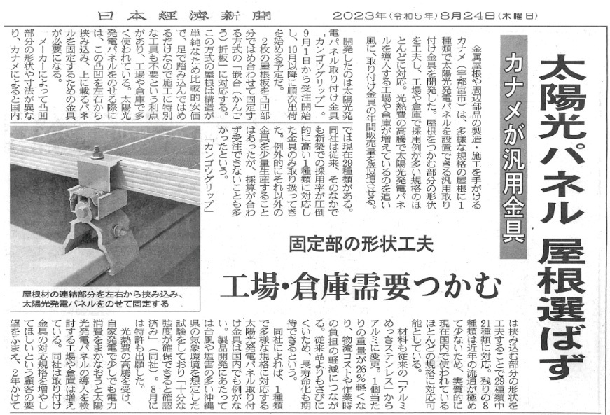 日本経済新聞に新製品「カンゴウグリップ」が掲載されました。