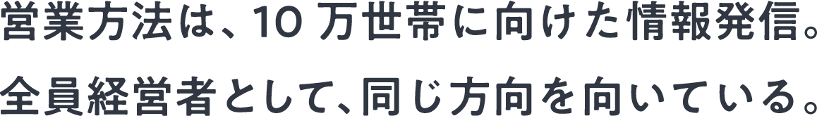 営業方法は、10万部のチラシ制作。全員経営者として、同じ方向を向いている。