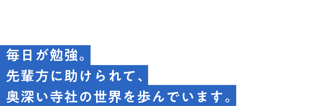 interview03毎日が勉強。先輩方に助けられて、奥深い寺社の世界を歩んでいます。